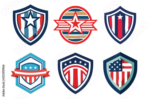 Patriotic 4th of July Logo Bundle American Flag Shield Emblems and Vintage Badges.