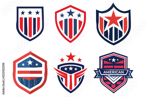 Patriotic 4th of July Logo Bundle American Flag Shield Emblems and Vintage Badges.