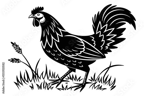 Chicken black icon on white background. Rooster silhouette