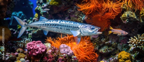 Sleek Barracuda Hunting Colorful Tropical Fish in Coral Reef Action