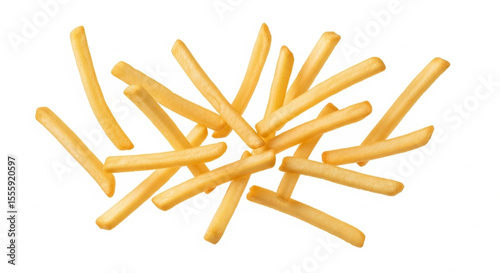 Floating french fries isolated on white