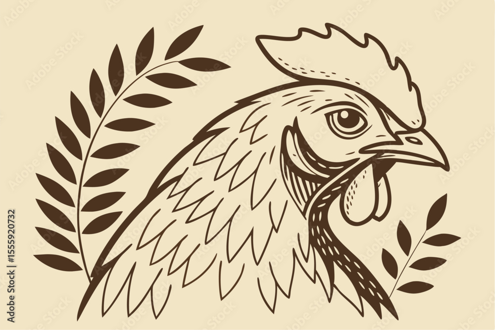 Fototapeta premium Rustic Chicken Head Silhouette Art