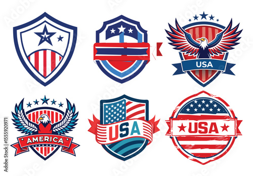 USA Independence Day Logo Collection  Vector Patriotic Badges with Stars and Stripes.