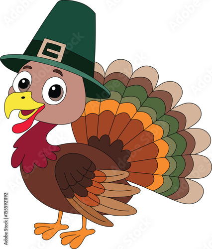 Turkey Happy Thanksgiving Cartoon Coloring Vector and Illustration.