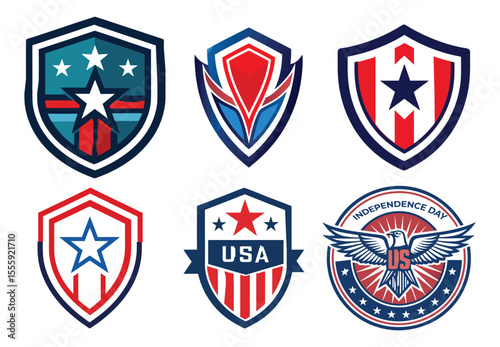Independence Day Logo Set Patriotic USA Badges and Emblems in Vector Format.