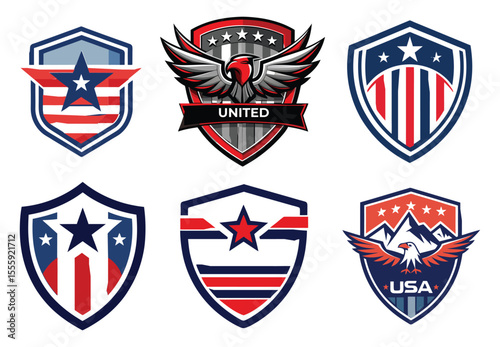 Independence Day Logo Set Patriotic USA Badges and Emblems in Vector Format.