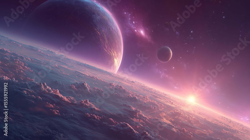 Breathtaking cosmic view of Earth, Mars, and the Moon glowing under vivid galactic lights