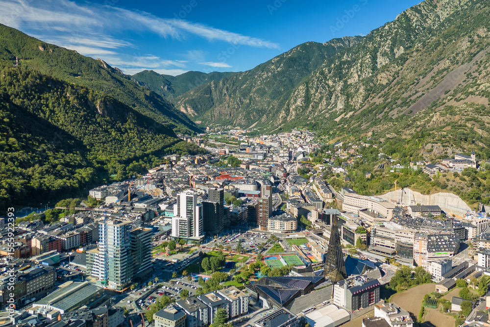 Fototapeta premium Aerial view of Andorra la Vella, the capital of Andorra