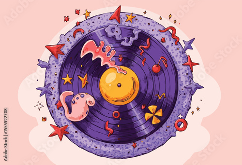 Vintage vinyl record vector illustration in retro style, featuring classic black LP disc designs. Perfect for music-themed art, DJ party posters, album covers, and sound-related graphics.

