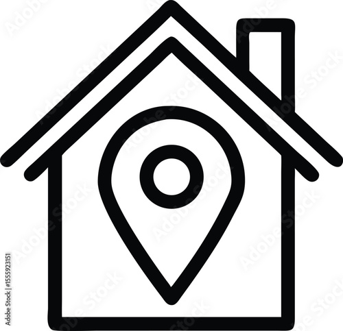 Pin inside a house icon, home location concept, outline style