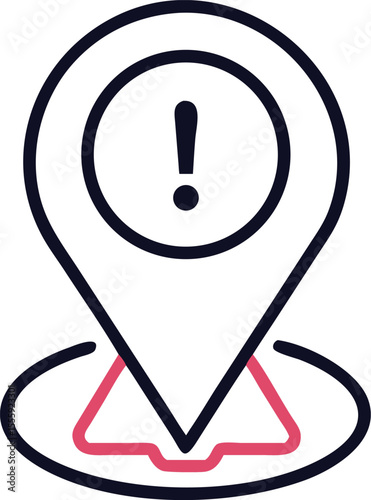 Pin with exclamation mark, alert or warning location concept