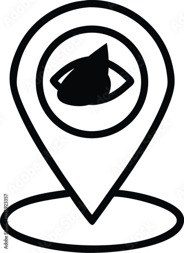 Pin with eye symbol inside, location view concept, outline style
