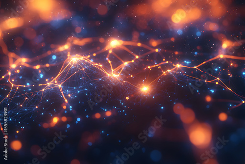 Abstract golden and blue particles flowing background