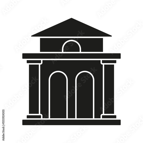 Bank Building Solid Icon. Financial Institution, Savings, And Economic Stability Silhouette Symbol. Classic Architecture Representation. Isolated Vector Illustration