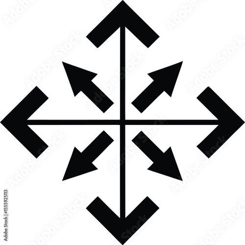 Black arrows pointing in all directions silhouette isolated on transparent background