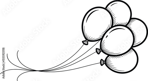 Black and White Balloon Clipart, Minimal Line Art Balloon Illustrations Set.