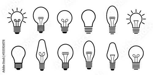 Bulb lamp icons set. Editable stroke. Electric lamp illustration symbol. Idea sign or logo.
