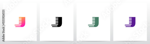 Lines Retro Graphic Horizontal Parallel Strokes Initial Letter Logo Design J