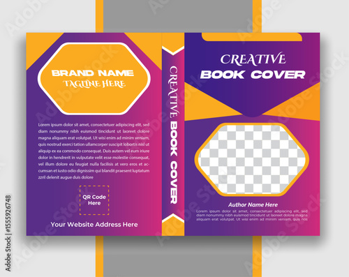 Modern Gradient Creative Book Cover Design Template with Abstract Shapes, Colourful Layout, QR Code Placeholder, and Editable Brand Area – Ideal for eBooks, Publications, and Print Media