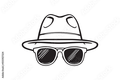 Hat and sunglasses line art and black color