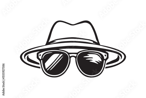 Hat and sunglasses line art and black color
