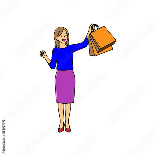 Happy Woman Holding Shopping Bag Vector Illustration