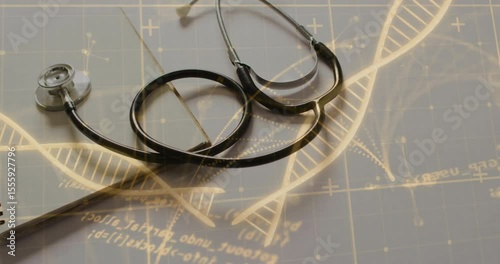 Initial glow starting DNA helix around stethoscope, lines mapping network, pulsing link to genetics