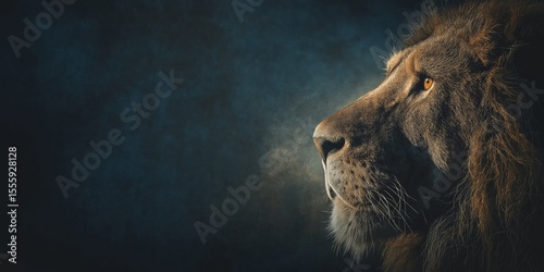 Lion of Judah, Christian bible symbolism background wallpaper with copy space. Artistic painting, cinematic style
