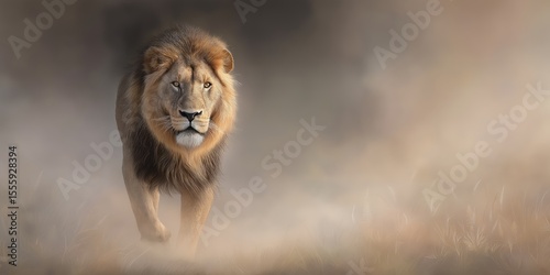 Lion of Judah, Christian bible symbolism background wallpaper with copy space. Artistic painting, cinematic style