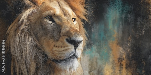 Lion of Judah, Christian bible symbolism background wallpaper with copy space. Artistic painting, cinematic style