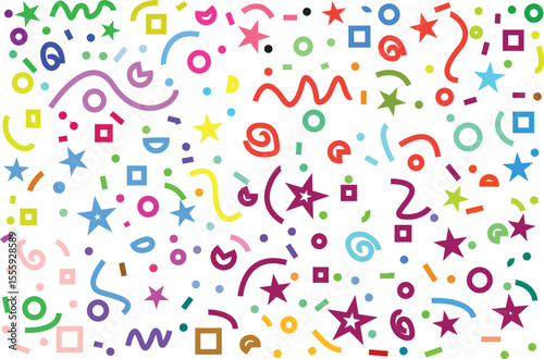 Colorful Abstract Doodle Vector Pattern with Geometric Shapes and Decorative Elements for Kids, Party, or Design Projects