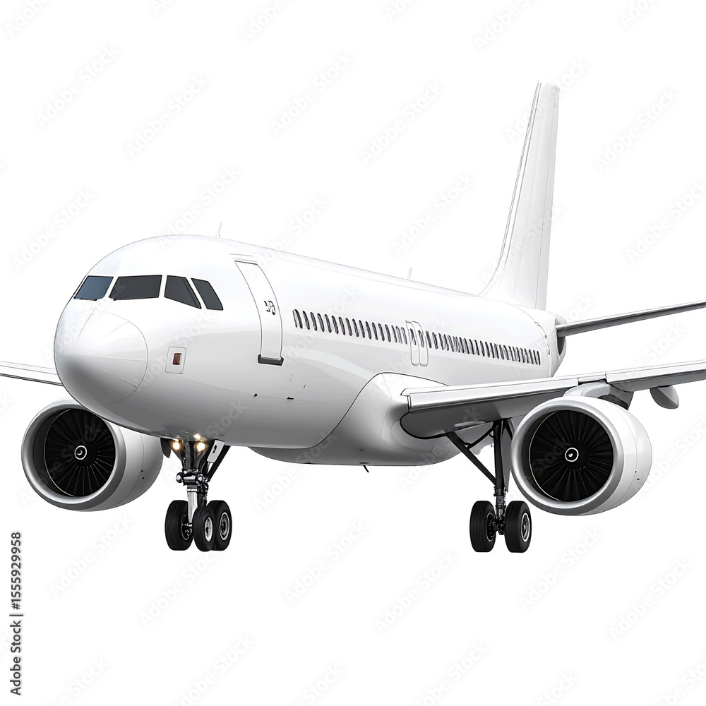 Fototapeta premium 3D white airplane icon isolated on transparent background. PNG