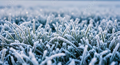 Serene Frost Covered Grass Texture Early Winter Morning Natural Ice