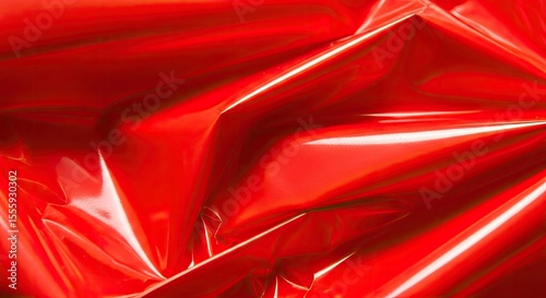 Shiny Red Gift Wrap Paper Folds Light Highlights Vibrant Celebration