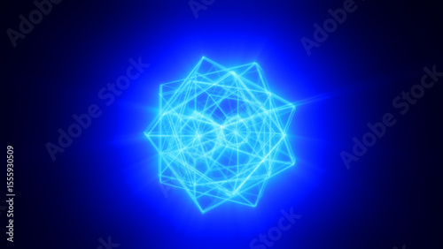 Glowing blue digital sphere with luminous thread lines and sharp starburst effects
