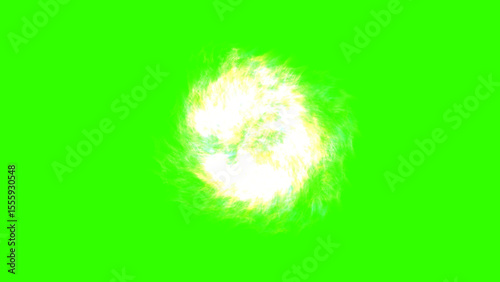 Bright white trails ripple fluidly on a glowing green fields