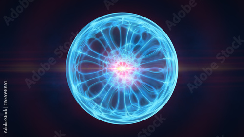 Glowing blue energy sphere with dynamic plasma-like patterns and soft lighting on a dark background