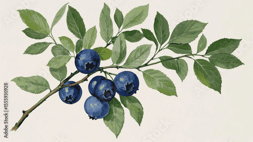 Bleuet Bloom blue berries tree isolated watercolor vector illustration svg