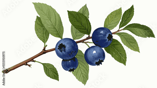 Indigo Bramble blue berries tree isolated watercolor vector illustration svg