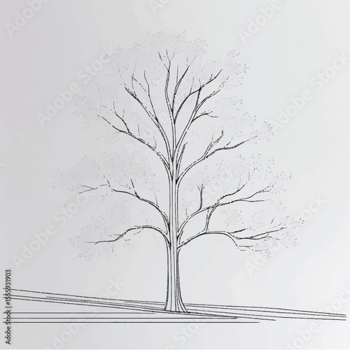 Drawings, Minimal style cad tree line drawing, Side view, plan and section forest outline symbol for landscape design drawing. Vector illustration in stroke fill in white