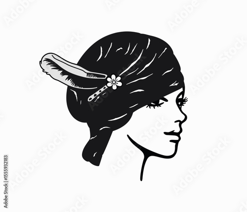Stylish silhouette of a woman with a headscarf and a flower decoration