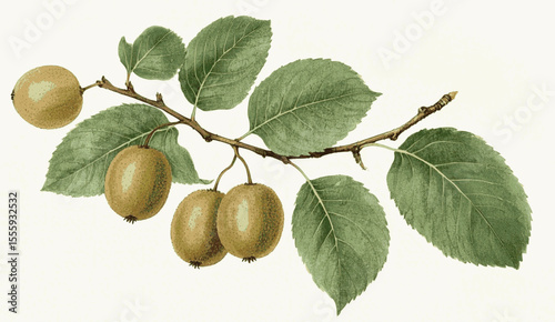 Fuzzy Vine Flow kiwi fruit tree isolated watercolor vector illustration svg