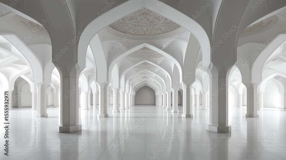 Fototapeta premium White Room with Repeating Arches and Pillars
