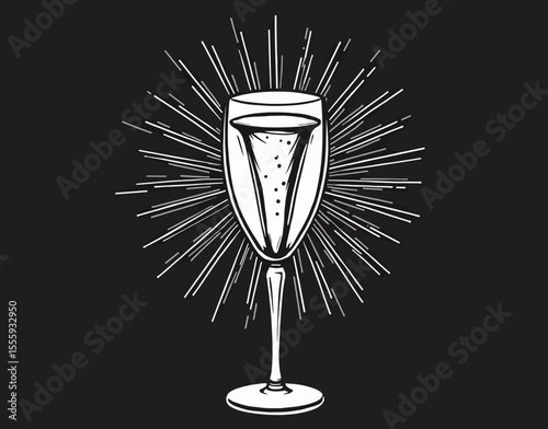 Stylish champagne glass illustration with burst of sparks and elegant design