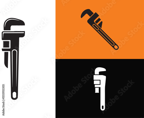 Vector Icon Set of Pipe Wrenches with Illustration Element for Design