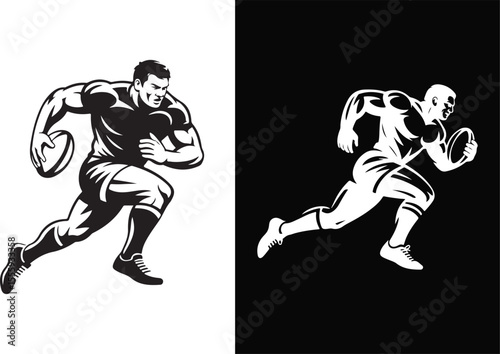 Rugby Player Icon Set Sports Illustration with Athlete Silhouettes and Design Elements