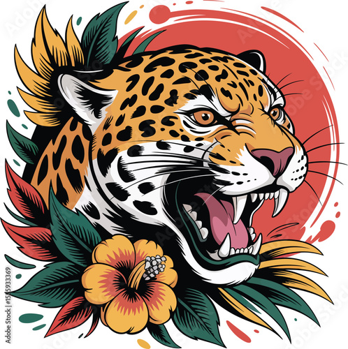 Intense Cheetah Face Emerging from Dense Forest Illustration