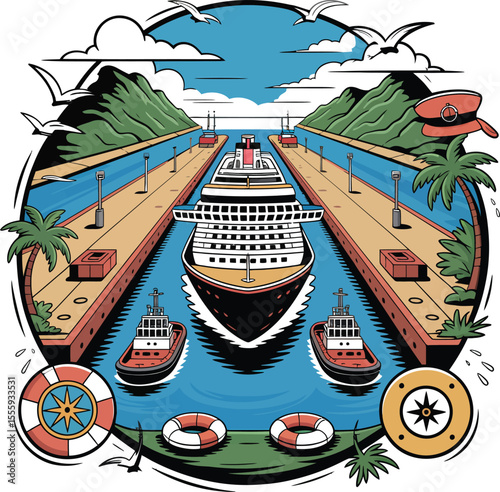 Featuring a Cruise Ship Anchored in a Canal Scene