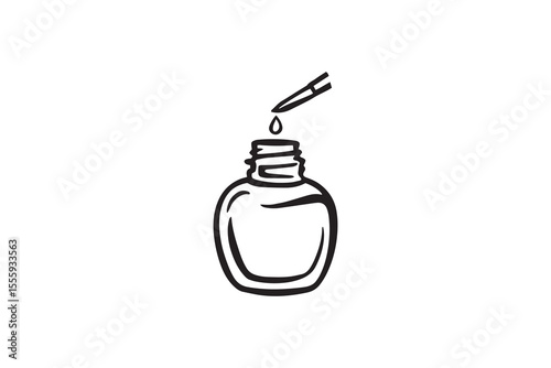 Nail polish bottle with brush and drop of polish line art and black color