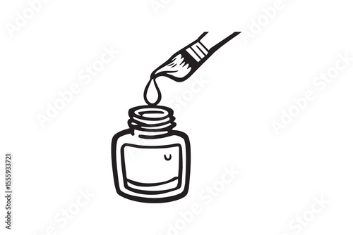Nail polish bottle with brush and drop of polish line art and black color